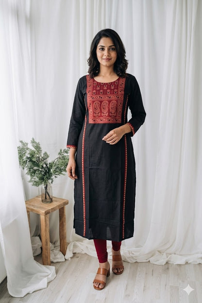 AJRAKH GRACE BLACK KURTI-6033