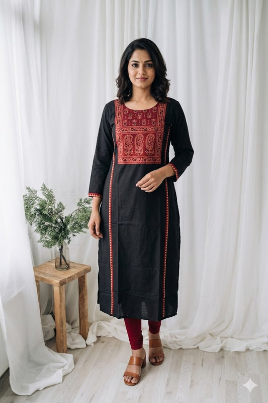 AJRAKH GRACE BLACK KURTI-6033
