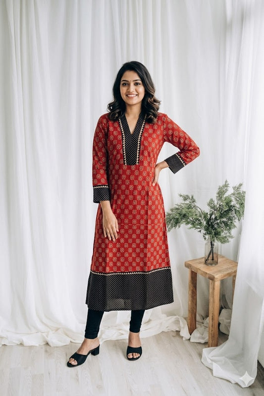 MAROON AJRAKH ALINE KURTI-6075