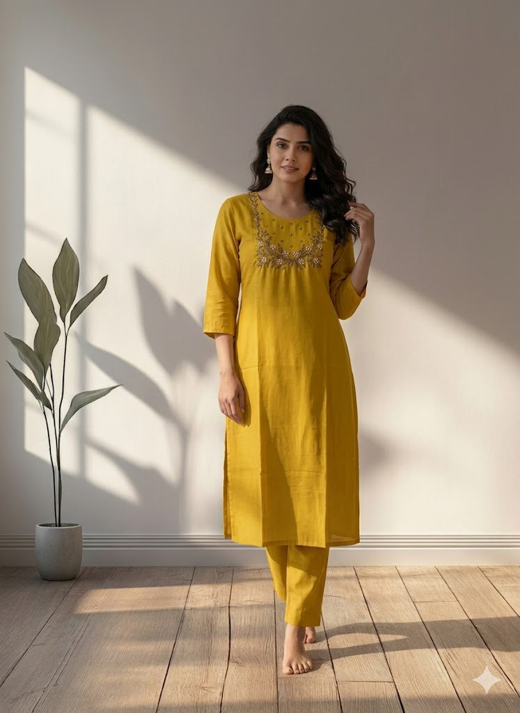 YELLOW SILK HW CO-ORD SET-0032