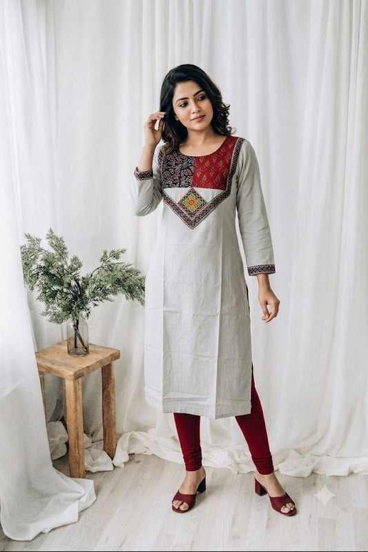AJRAKH GREY KURTI-6088