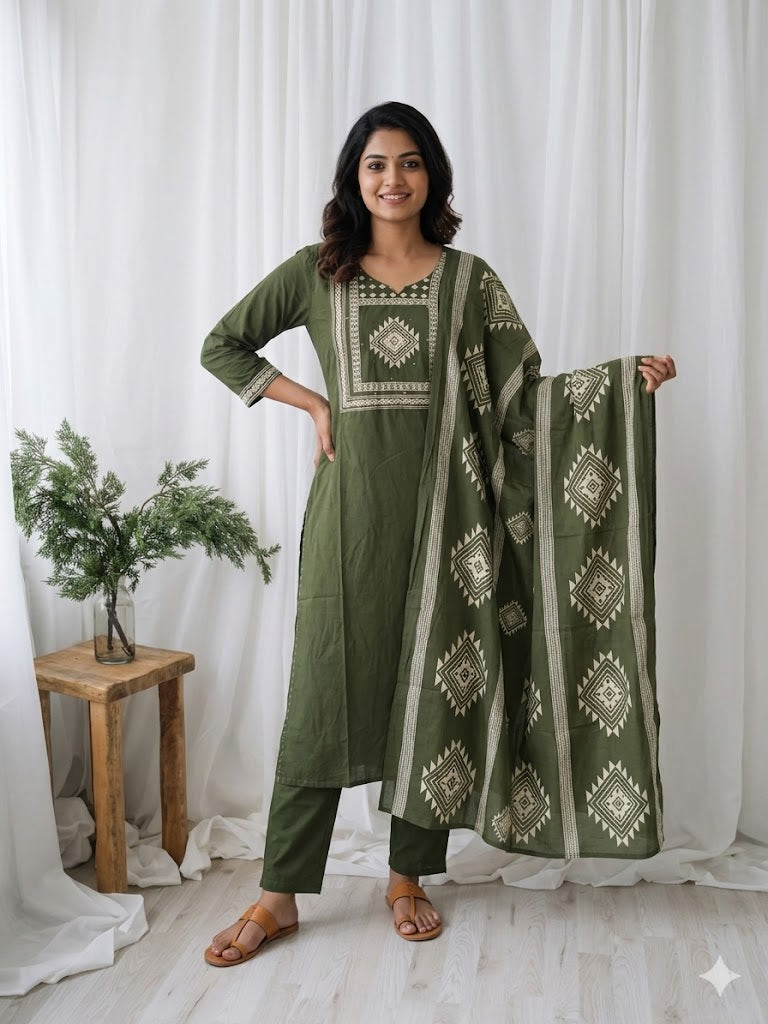 GREEN CLASSIC KURTI SET-1517