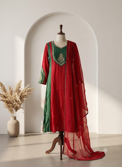 RED MUL CHANDERI ETHNIC SET-1838