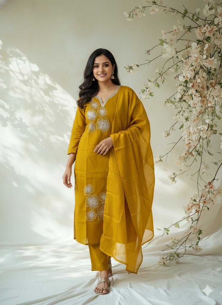 YELLOW LOOM ETHNIC SUIT - 1463