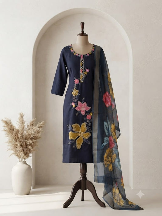 BLUE SILK ETHNIC SUIT-1321