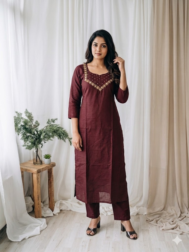 MAROON SILK HW CO-ORD SET-0032