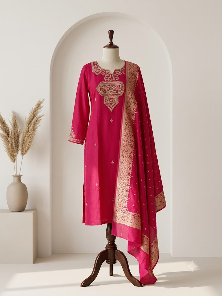 PINK SILK ETHNIC SUIT-1382
