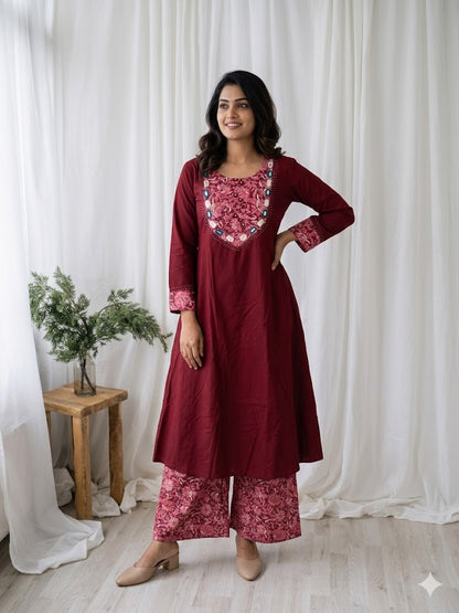 KALAMKARI MAROON COORDSET-0086