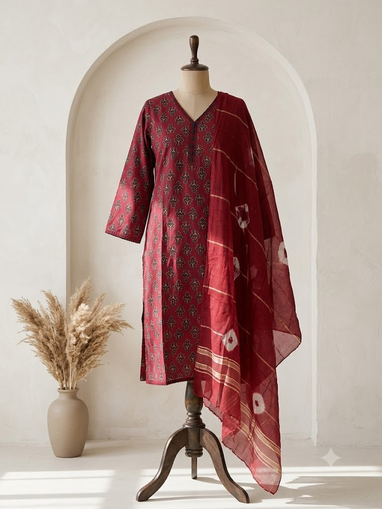 MAROON SILK ETHNIC SUIT-1340