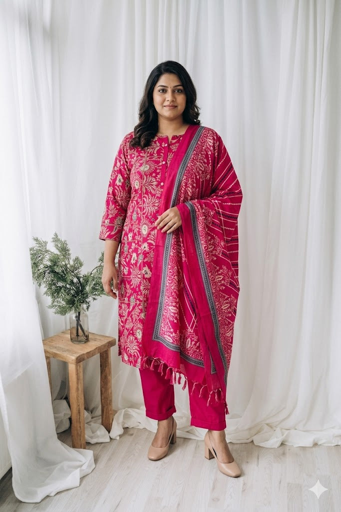 BLOOM LINE KURTI SET - PINK - 1243