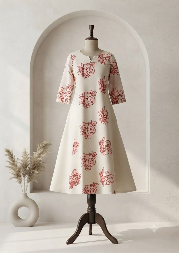 CREAM FLORAL KURTI-6139