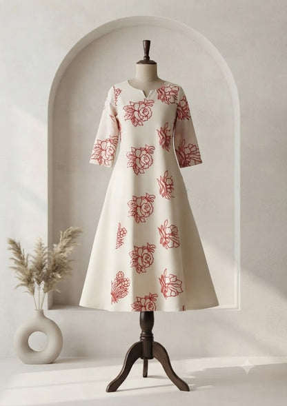 CREAM FLORAL KURTI-6139