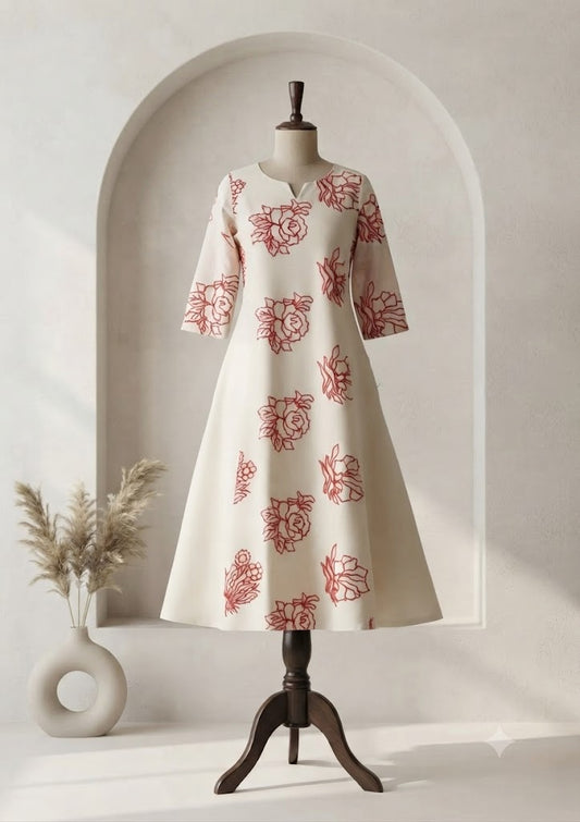 CREAM FLORAL KURTI-6139