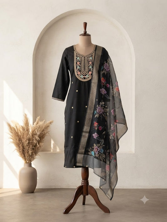 BLACK SILK ETHNIC SUIT-1134