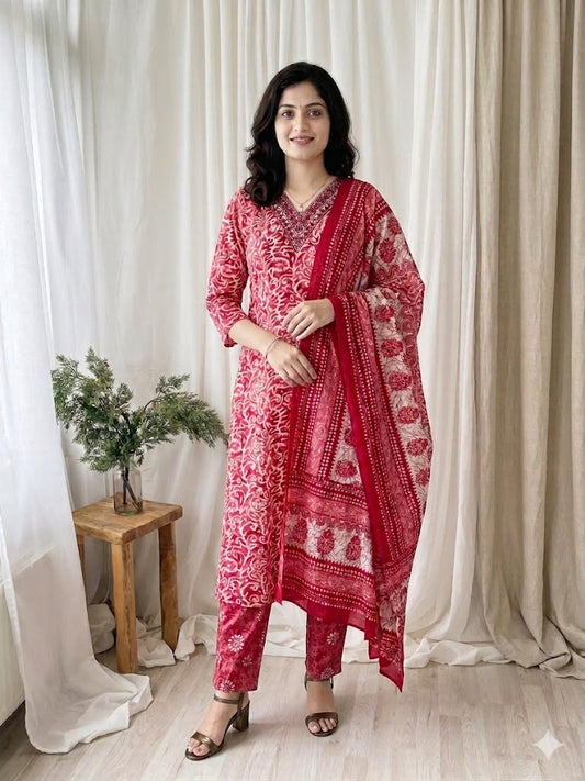 CASUAL COMFORT RED KURTI SET-1412