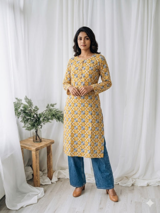 PIXEL YELLOW KURTI-6021