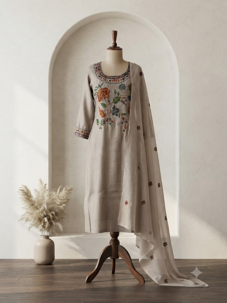 GREY CHANDERI ETHNIC SUIT-1734