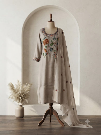 GREY CHANDERI ETHNIC SUIT-1734