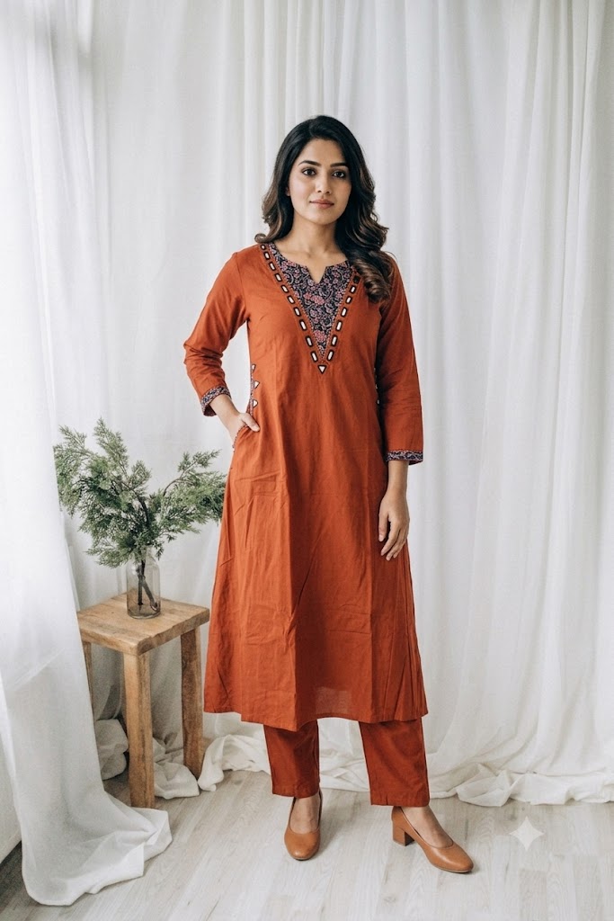 RUST ORANGE COTTON COORDSET-0120