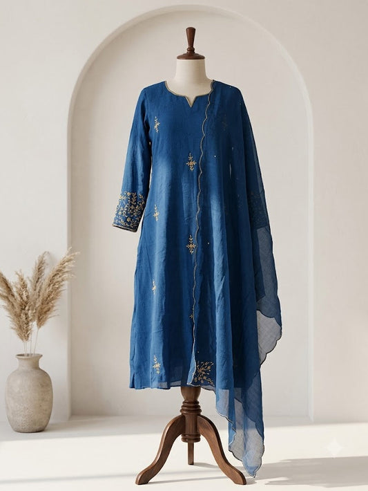 ROYAL BLUE CHINON ETHNIC SUIT-1748