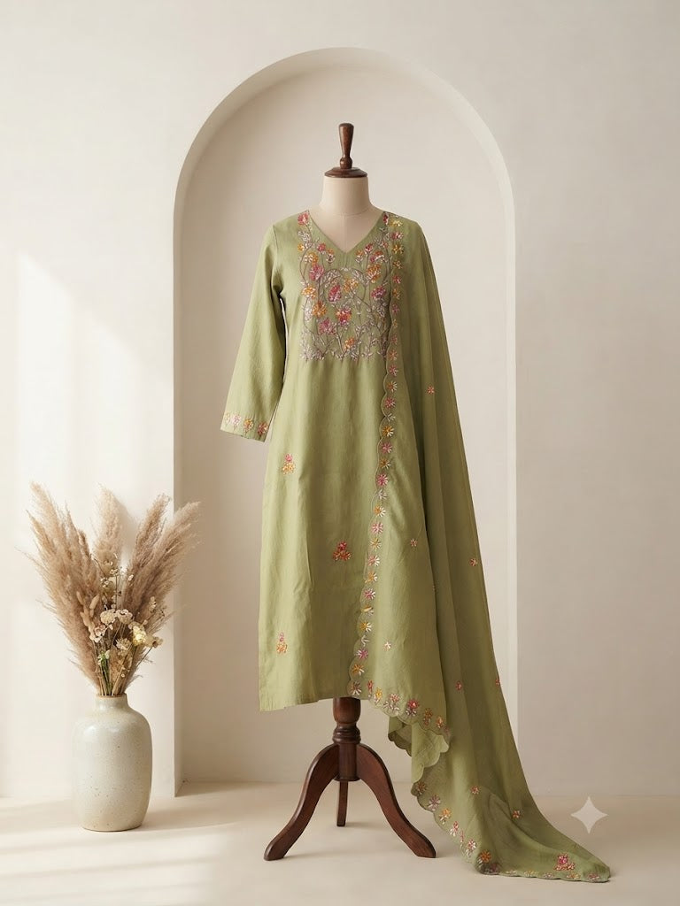 PASTEL GREEN SILK ETHNIC SUIT-1458