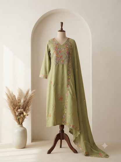 PASTEL GREEN SILK ETHNIC SUIT-1458