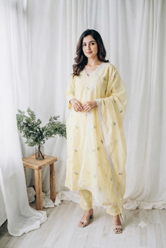 MULBLOOM YELLOW KURTI SET-1750