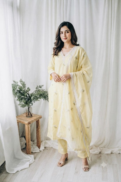 MULBLOOM YELLOW KURTI SET-1750