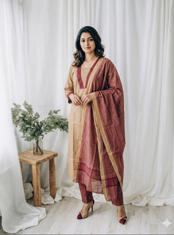 DESI LOOM BEIGE KURTI SET-1588