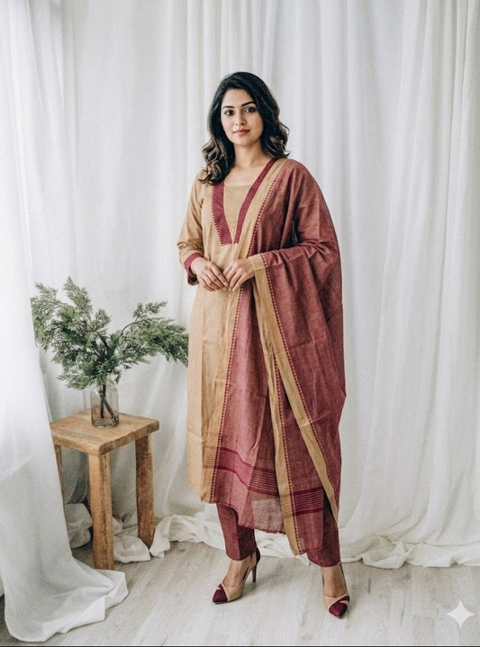 DESI LOOM BEIGE KURTI SET-1588