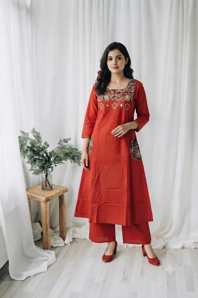 RUST KALAMKARI COORDSET-0136