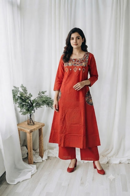 RUST KALAMKARI COORDSET-0136