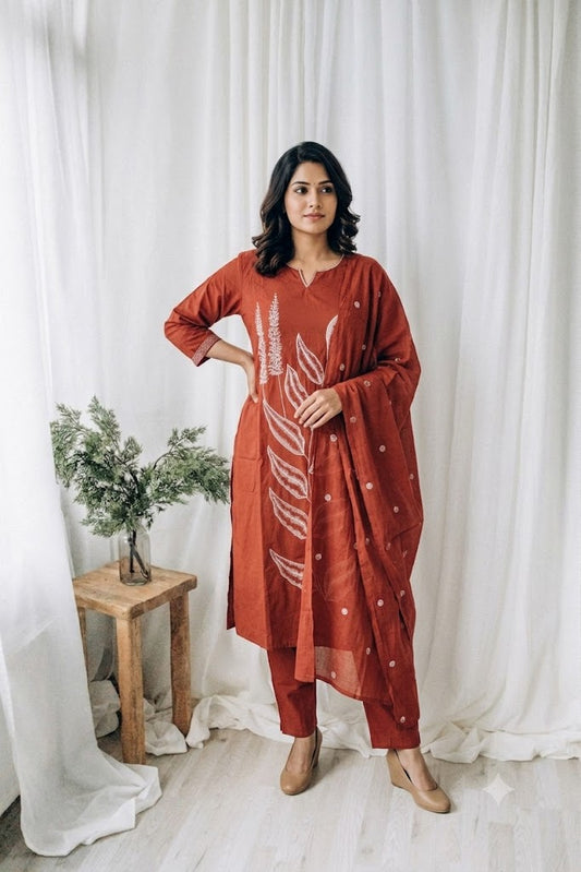 RUST LEAF KURTI SET-1637