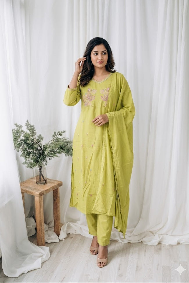MULBLOOM GREEN KURTI SET-1632