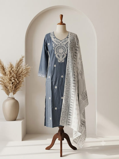 GREY RAYON ETHNIC SUIT-1711