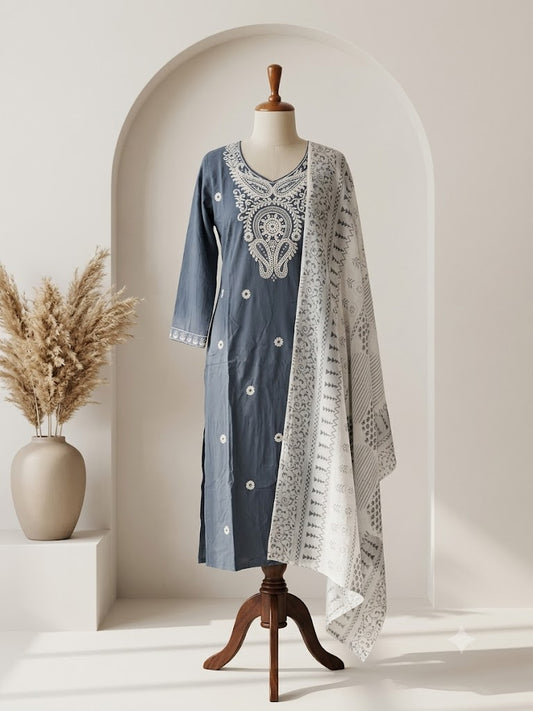GREY RAYON ETHNIC SUIT-1711