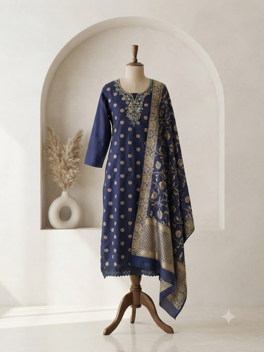BLUE SILK ETHNIC SUIT-1561