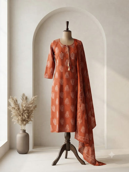 RUST PRINT KURTI SET-1653