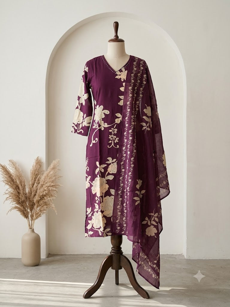 PURPLE COTTON KURTI SET-1035
