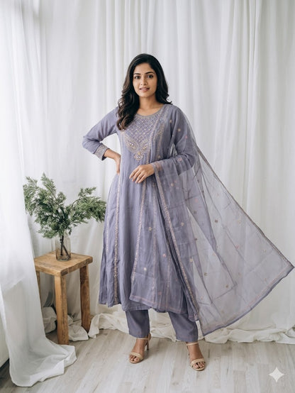 LAVENDER MUL CHANDERI ETHNIC SUIT-1392