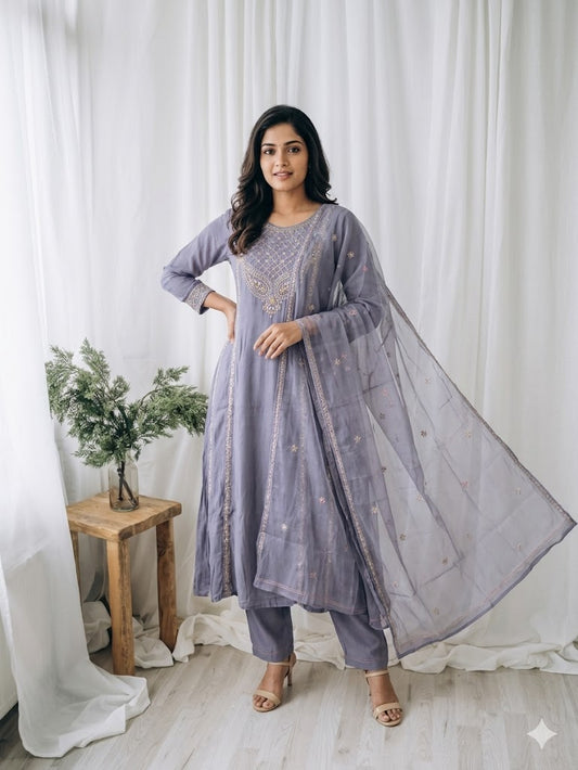 LAVENDER MUL CHANDERI ETHNIC SUIT-1392