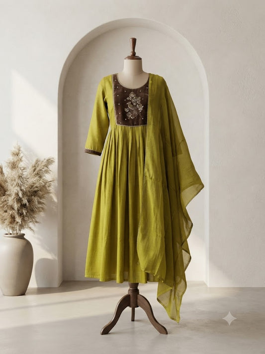 GREEN CHANDERI ETHNIC SUIT-1729