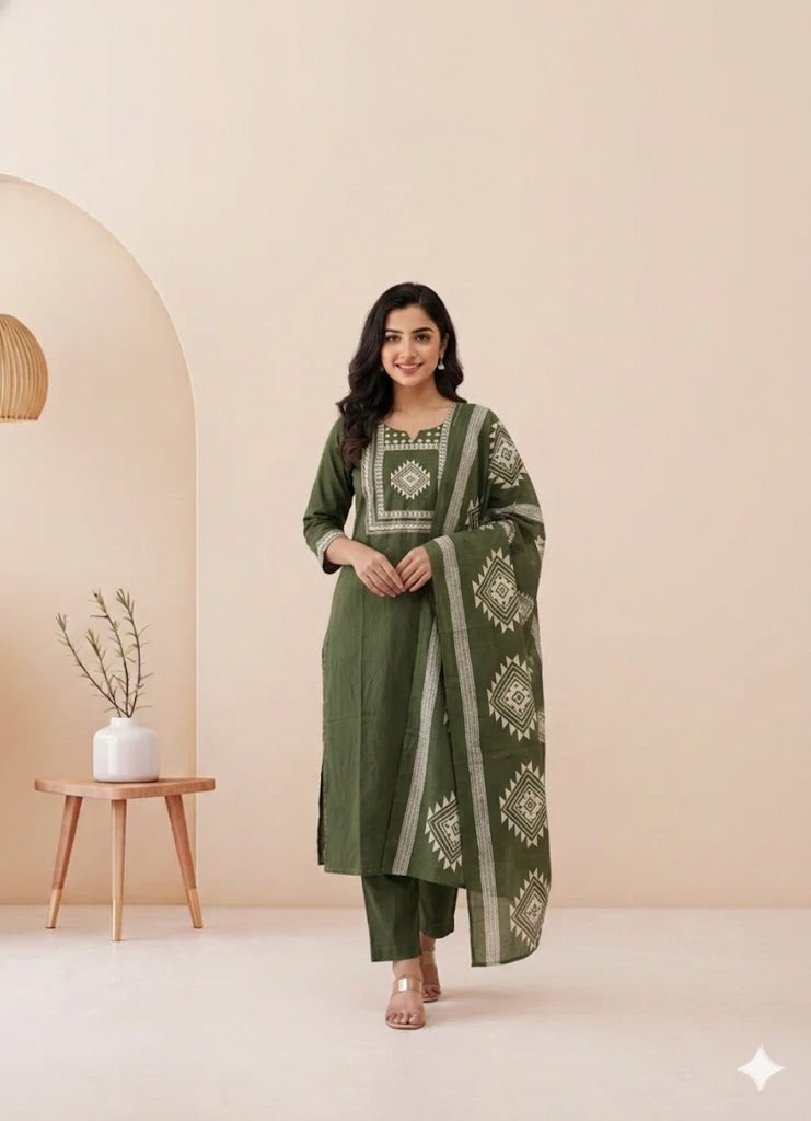 GREEN CLASSIC KURTI SET-1517