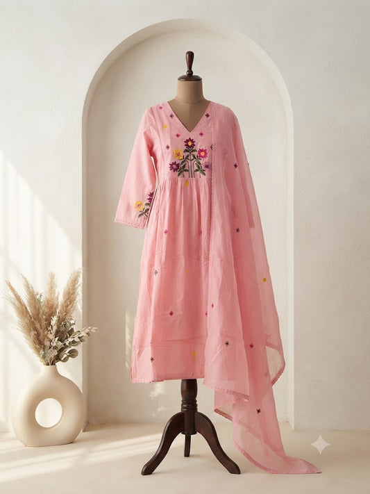 MULBLOOM PEACH KURTI SET-1695