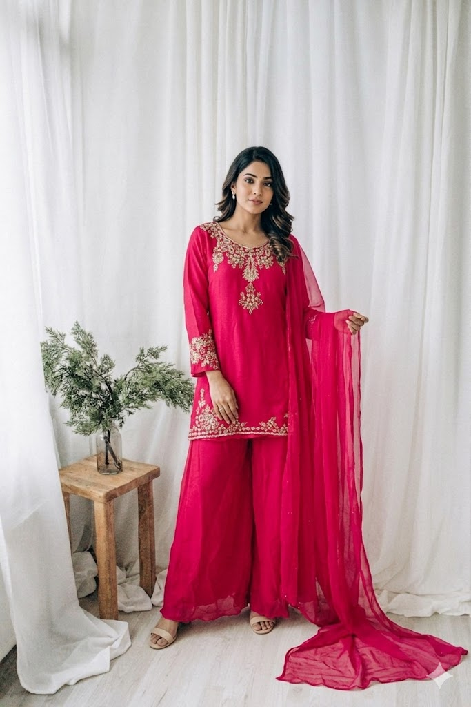 FUSCHIA FUSION SHARARA SUIT-1446