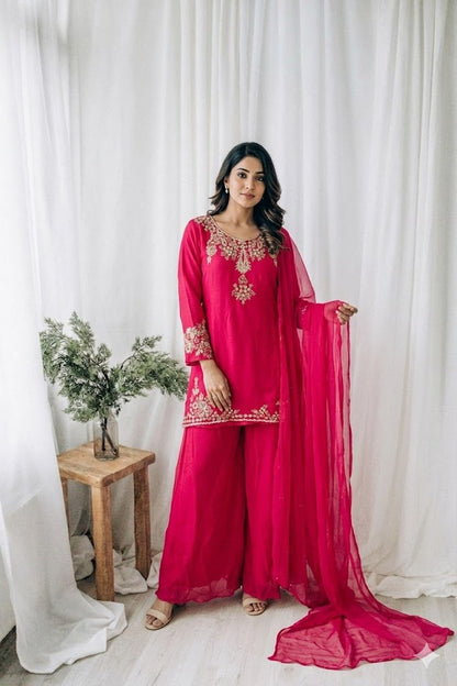 FUSCHIA FUSION SHARARA SUIT-1446