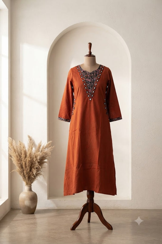 RUST ORANGE COTTON COORDSET-0120