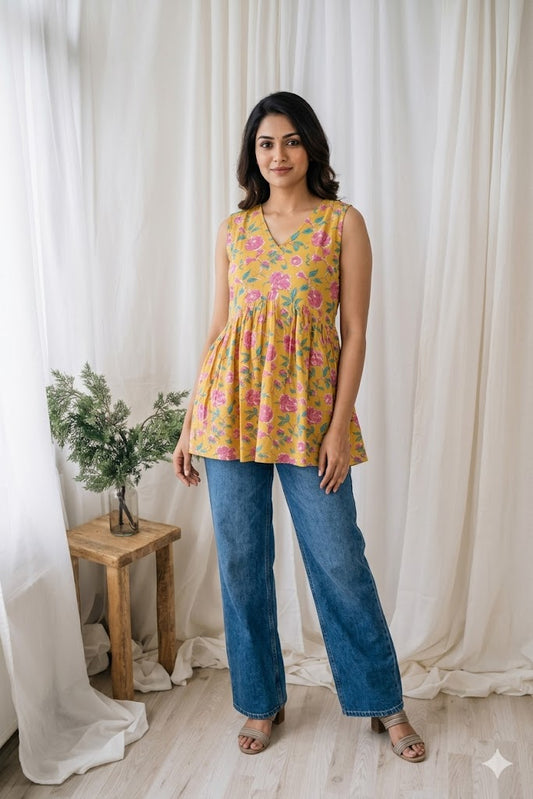 YELLOW PEPLUM KURTI-5033