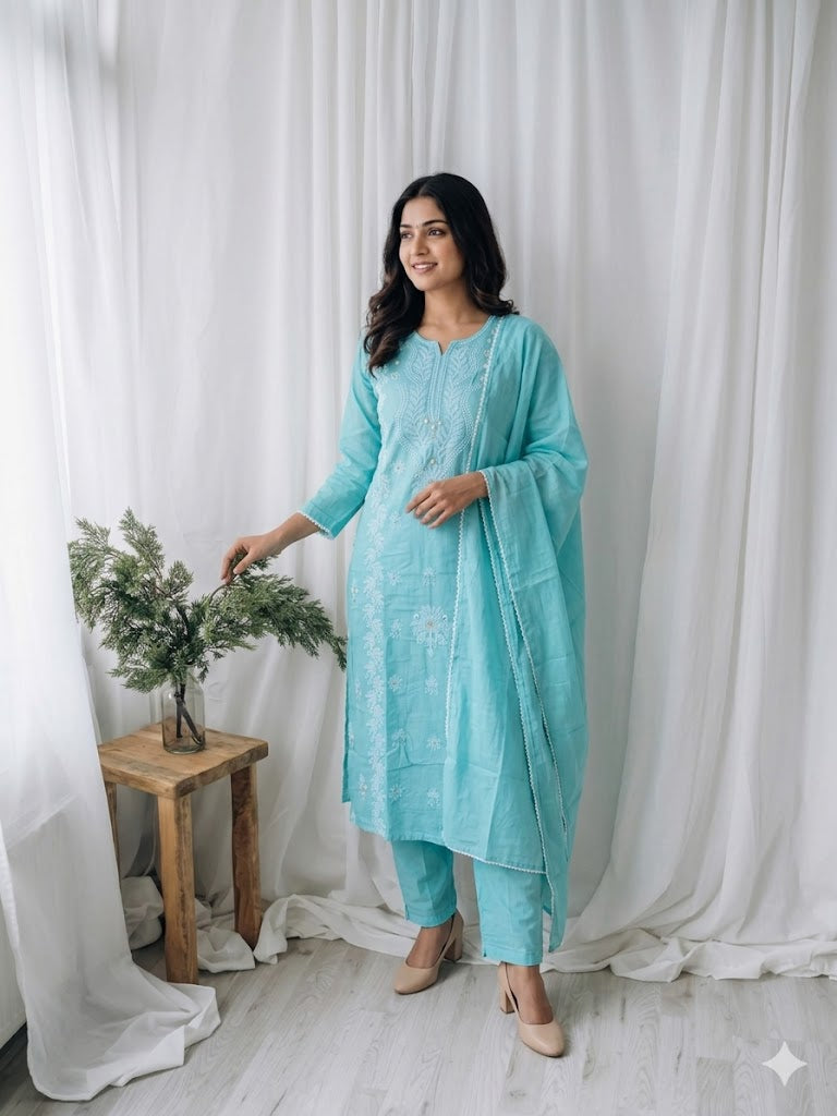 MULBLOOM BLUE KURTI SET-1627