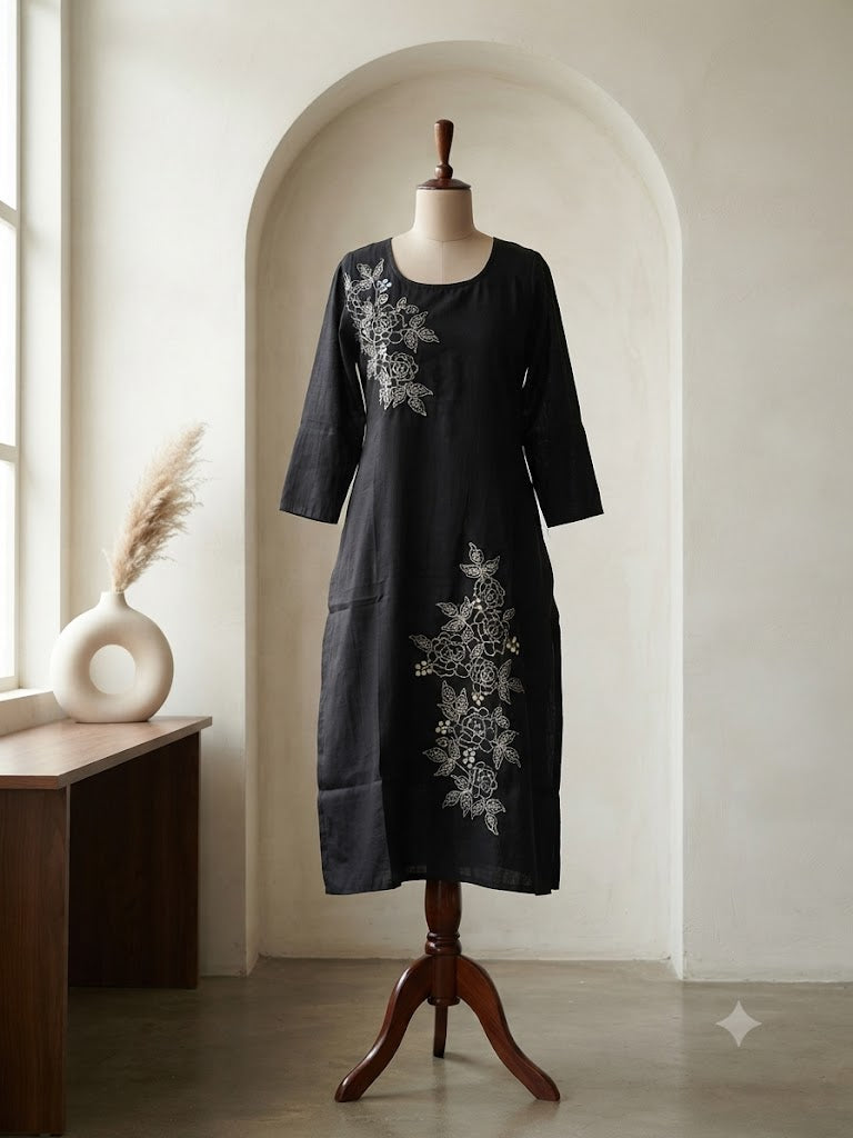 BLACK  SILK KURTI-6120